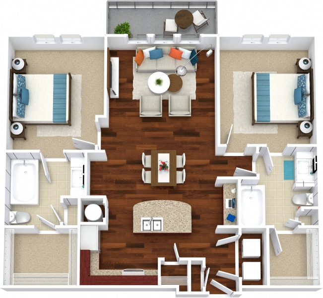 Floor plan for 2 beds, 2 baths, 1061 sqft